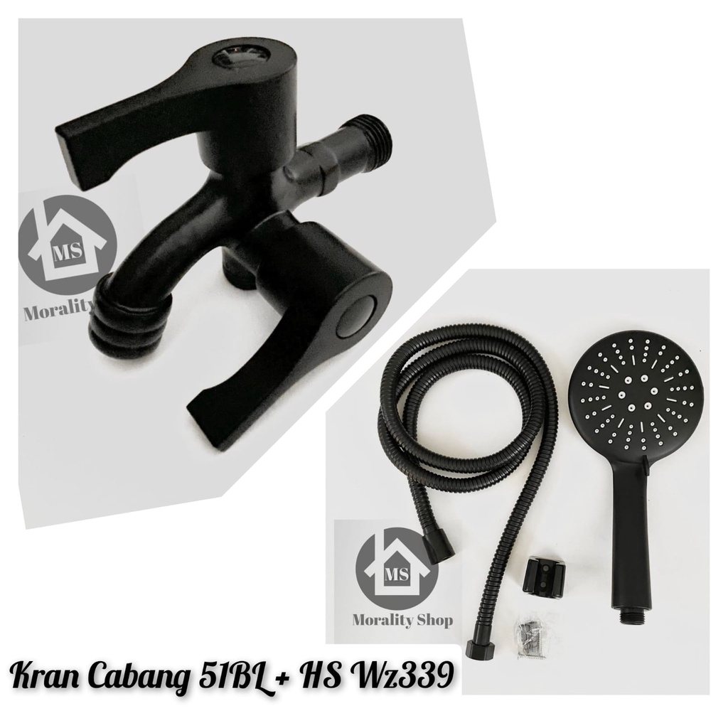 Paket Varian Black Series - Paket Set Kran Cabang dan Handshower Gede Hitam Variasi