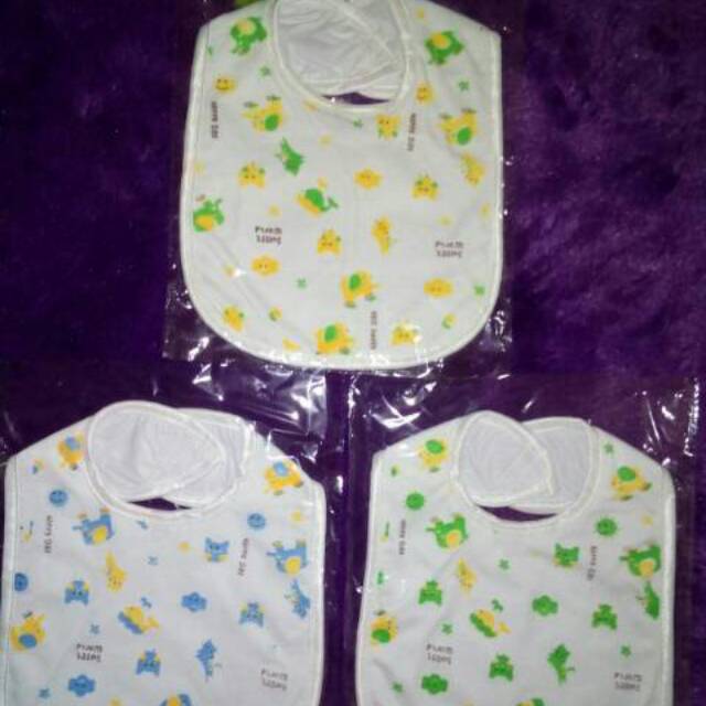 3 pcs Slabber Celemek  Alas Makan Bayi model perekat PUTIH MOTIF