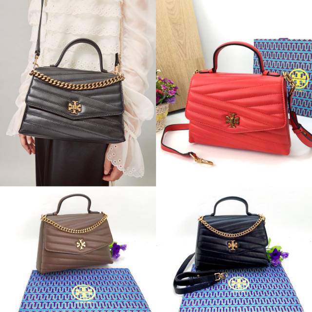 Tory Burch Kira Chevron Top Handle Satchel black red lambskin grey tas bag original authentic asli
