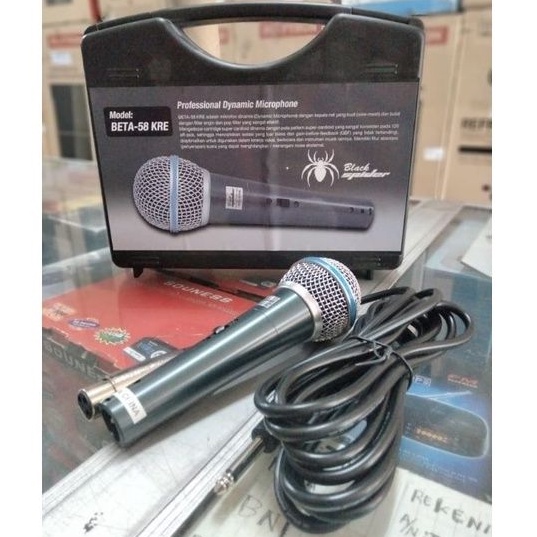 PROFESSIONAL DYNAMIC MICROPHONE MIKROFON BLACK SPIDER BETA 58 KRE PENYANYI KARAOKE KABEL PANJANG
