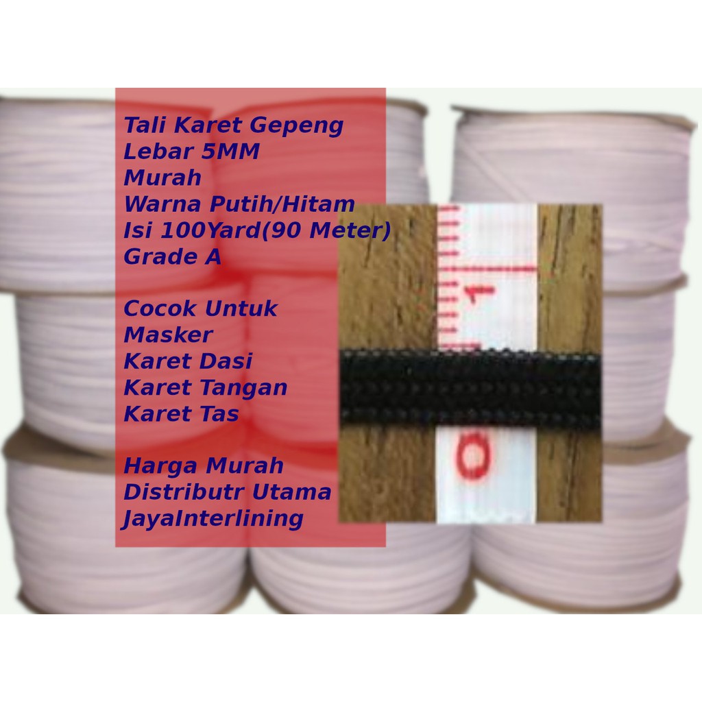 Tali Karet Gepeng Tali Masker Murah  Kualitas Super 4mm  100 Yard