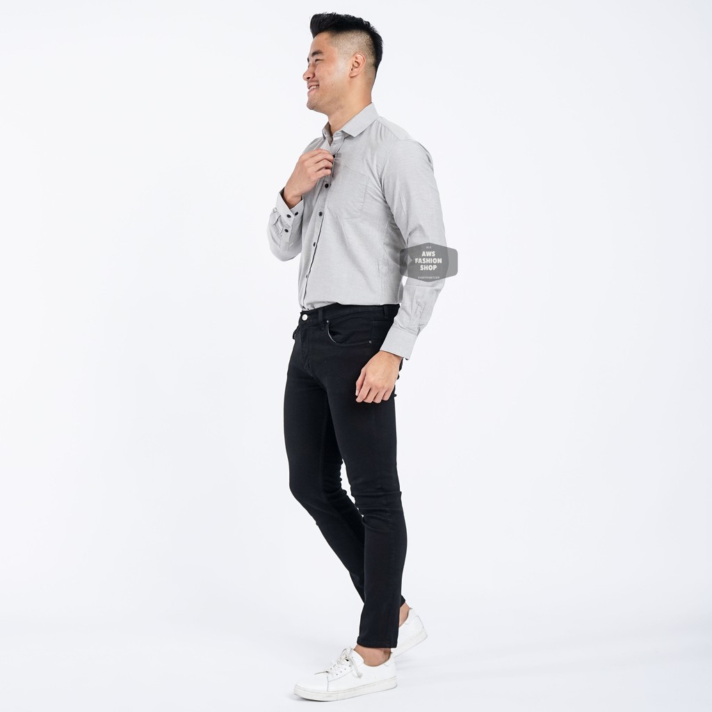 Kemeja Pria Lengan Panjang Polos Abu-Abu Grey Slimfit Abu Oxford Casual Slimfit 3376