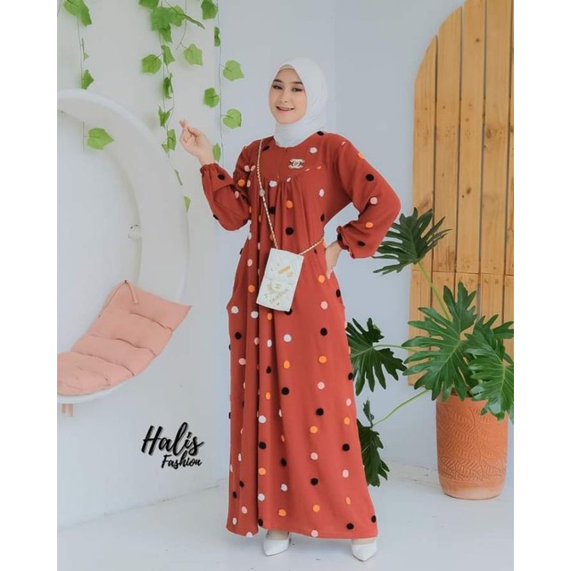 Pompom dress by Halis fashion 100% Original / gamis pompom warna warni matt cey airflow bordir impor