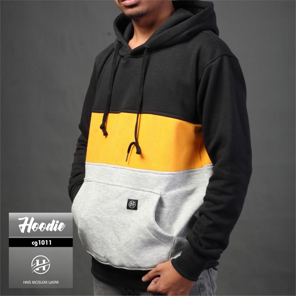 sweater hoodie cewek cowok distro HMS sweatshirt cewek cowok warna hitam kuning abu kode art CG1011