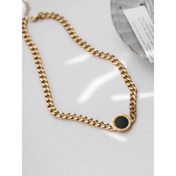 Kalung Titanium Sisik Naga Gold 18K Black Square Vintage Fashion