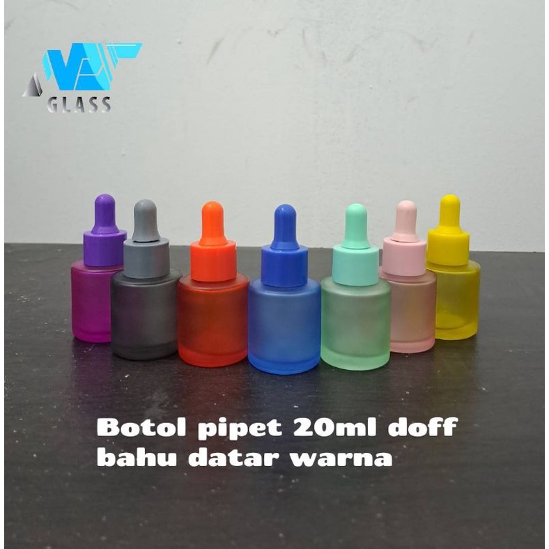 botol kaca pipet 20ml frosted bahu datar full colour  warna / botol kaca serum 20ml