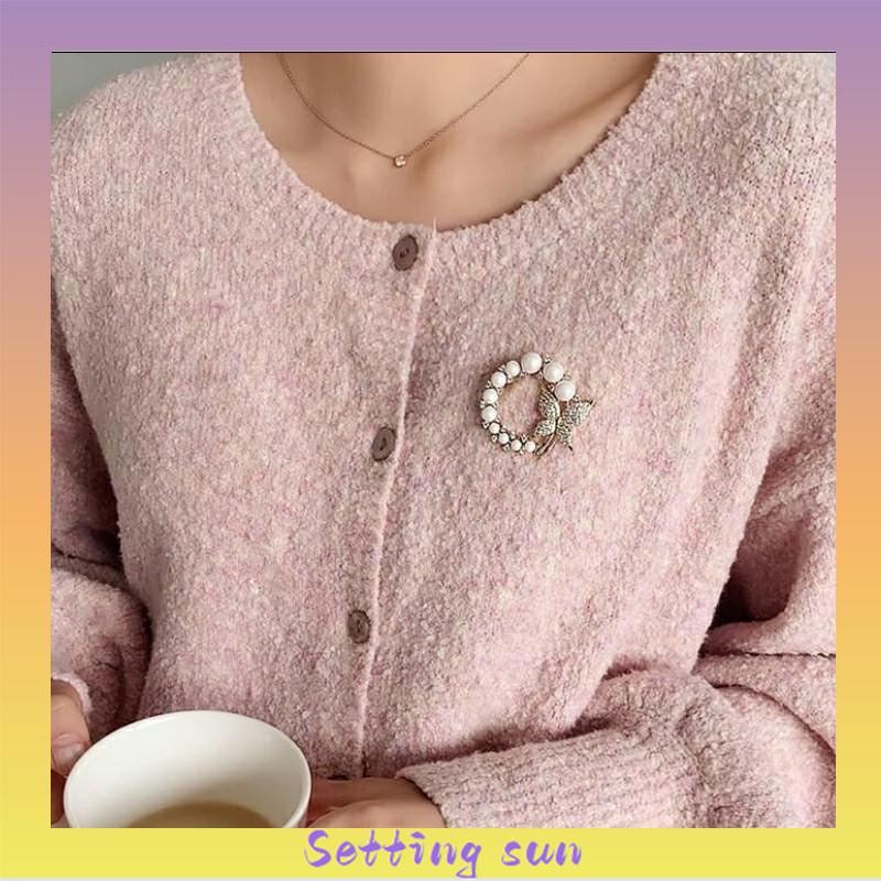 Candy Jewelry Fashion Korean Butterfly Brooches Gold Color Pearl Brooch Pins Rhinestone Breastpin for Women TN