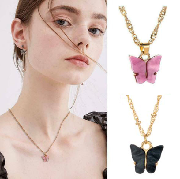 Kalung Rantai Liontin Kupu-kupu Butterfly Necklace Color Aksesoris Wanita