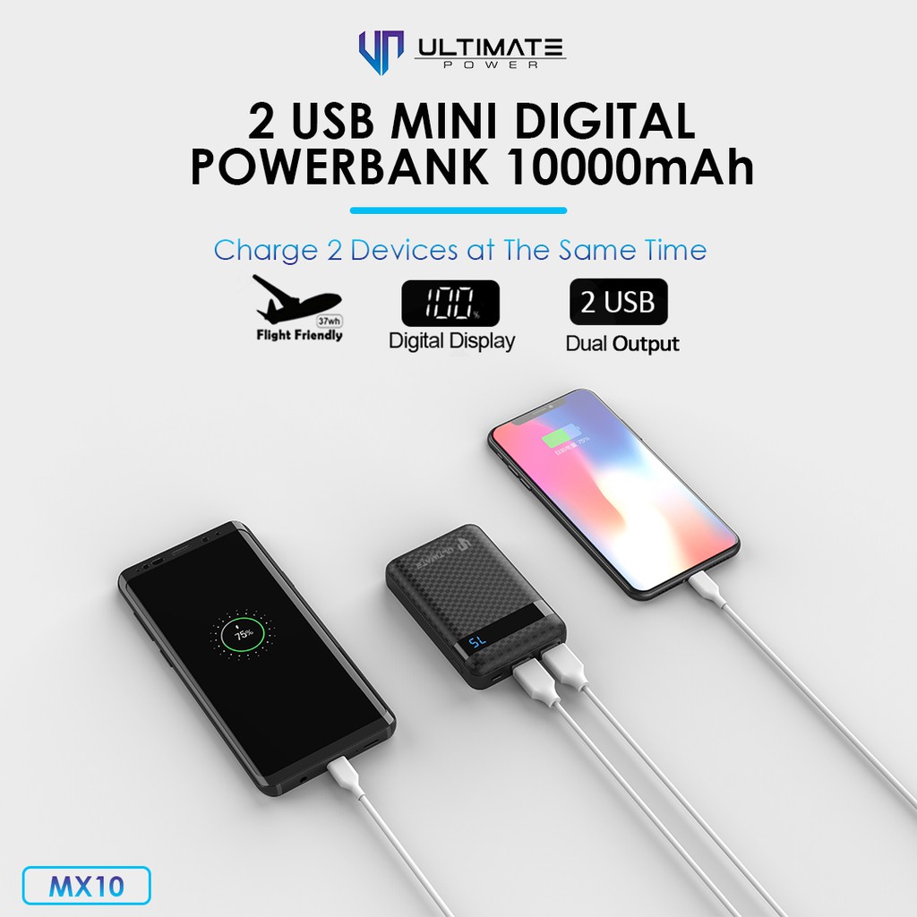 Powerbank 10000mAh Ultimate Power 2USB Mini Digital Powerbank 10000mAh MX10 original100%asli