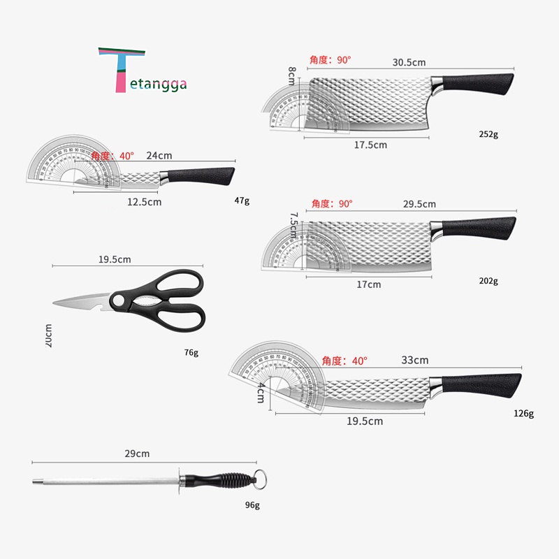 6 Pcs Diamond Pisau Stein cookware Set Pisau Dapur isi 7 pcs Stainless Steel Kitchen Knife Set