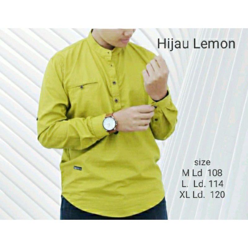 KEMEJA KOKO HANZAEN HIJAU LEMON CASUAL ELEGAN DAN MODERN