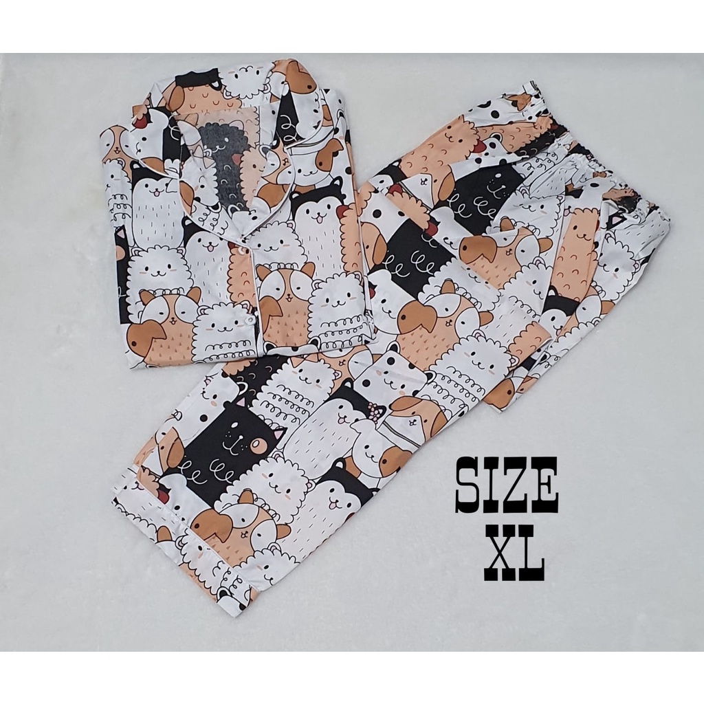 Baju Tidur Dewasa Gambar Lucu LD 104cm / Piyama Katun Lengan Pendek Celana Panjang CP-XL CAT LOVE SALEM CP
