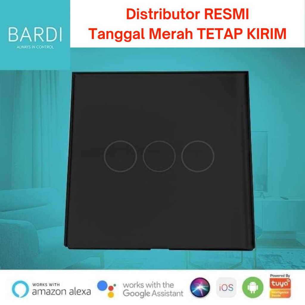 BARDI SMART WALL SWITCH EU 3 GANG WHITE/BLACK WIFI Touch WallSwitch Saklar Sakelar Pintar