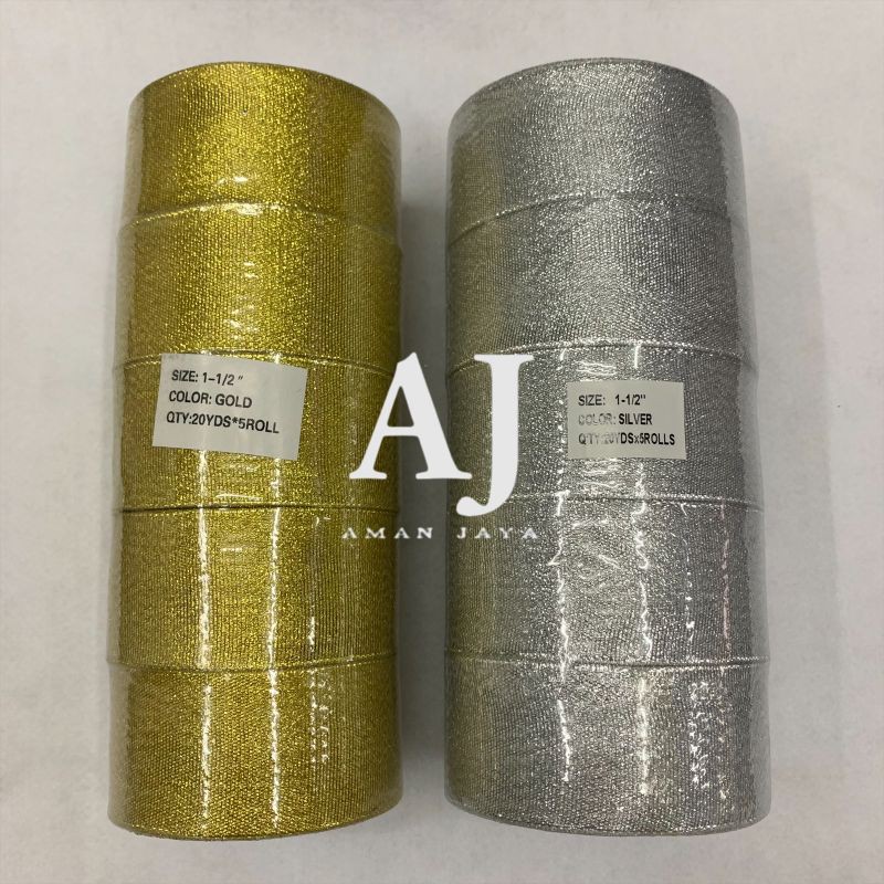 

Pita Emas Perak 1,5 Inch / 4 cm / Pita Glitter Metalik Gold Silver