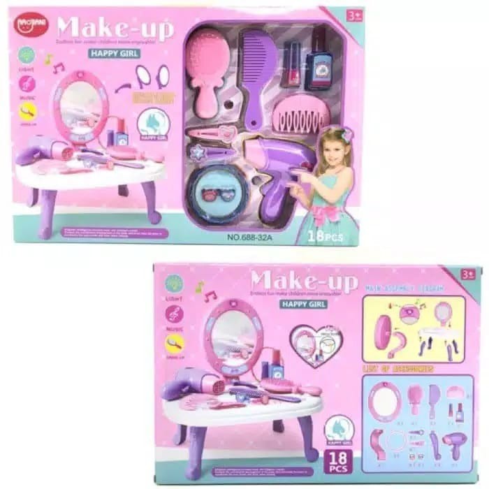 MAINAN CEWEK MEJA RIAS ANAK PEREMPUAN MAKE UP 688-32A HAPPY GIRL 18 PCS