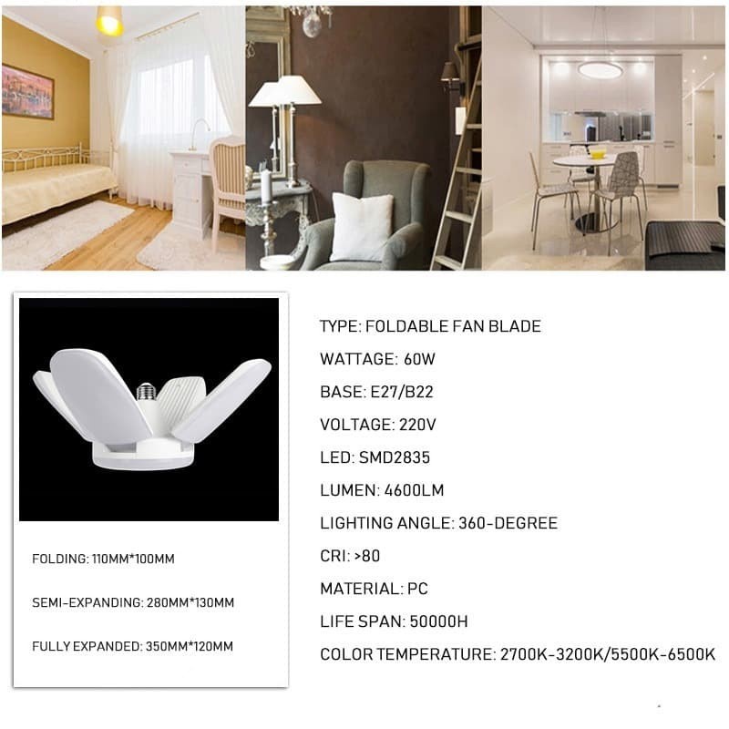 Foroureyes Lampu Bohlam LED Bulb Fan Blade E27 60W - 6500K - White