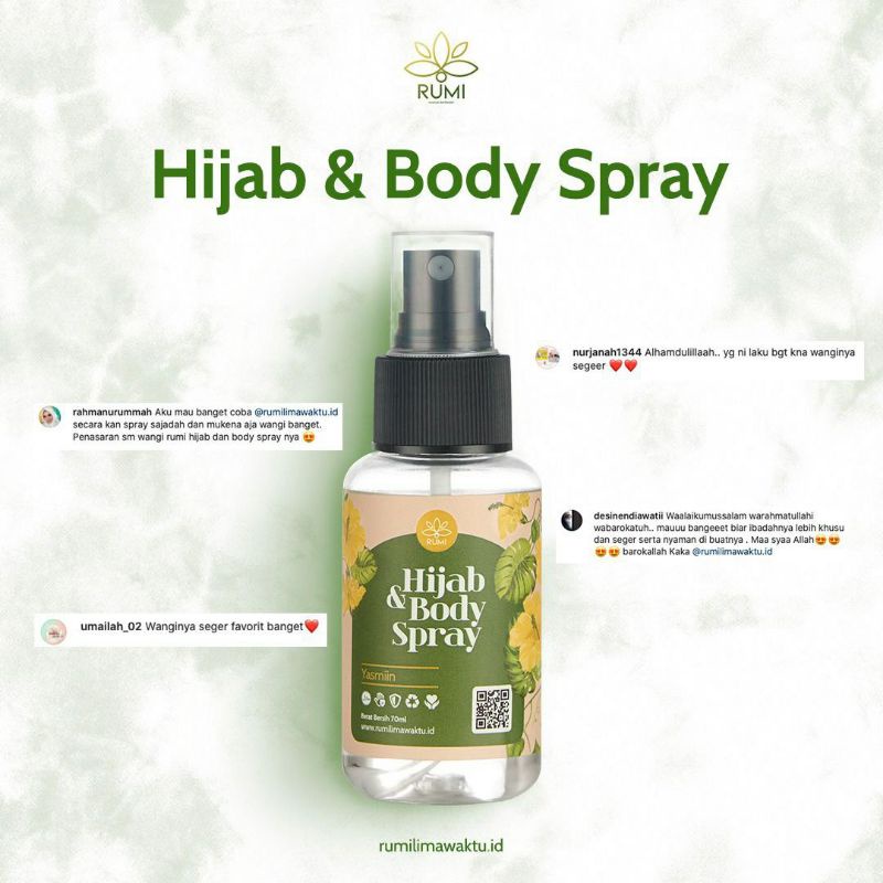 Hijab &amp; Body Spray Minyak Wangi Parfum Yasmiin Halal Rumi Lima Waktu Pengharum Badan