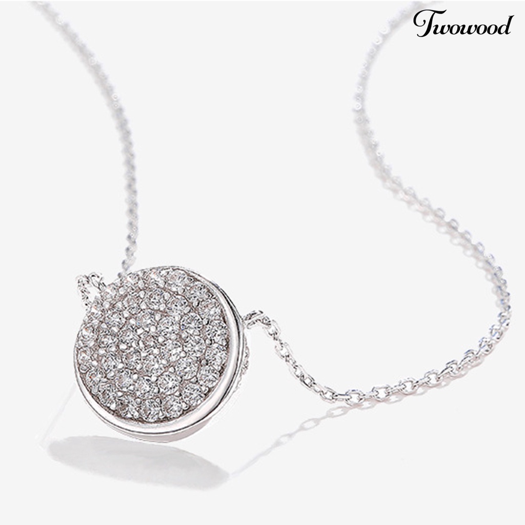 Twowood SILVERHOO 925 Silver Collarbone Chain All-match Shiny Round Cubic Zirconia Pendant Necklace for Party