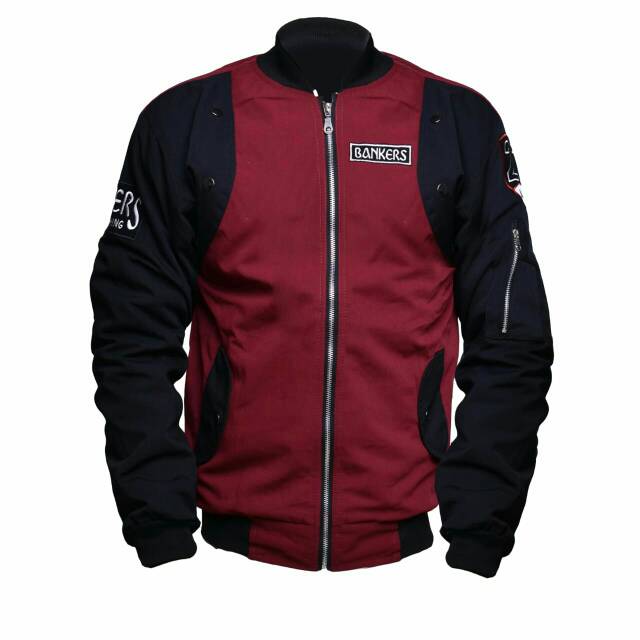 JAKET BOMBER PRIA - MERAH HITAM - L FIT TO XL - BKR004
