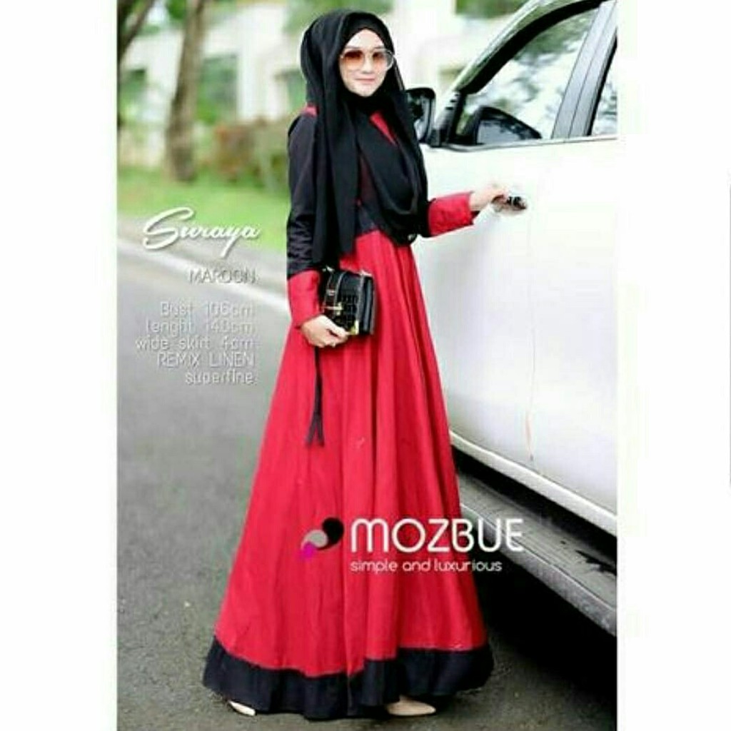 Maxi raya merah fashion wanita gamis dres baju muslim
