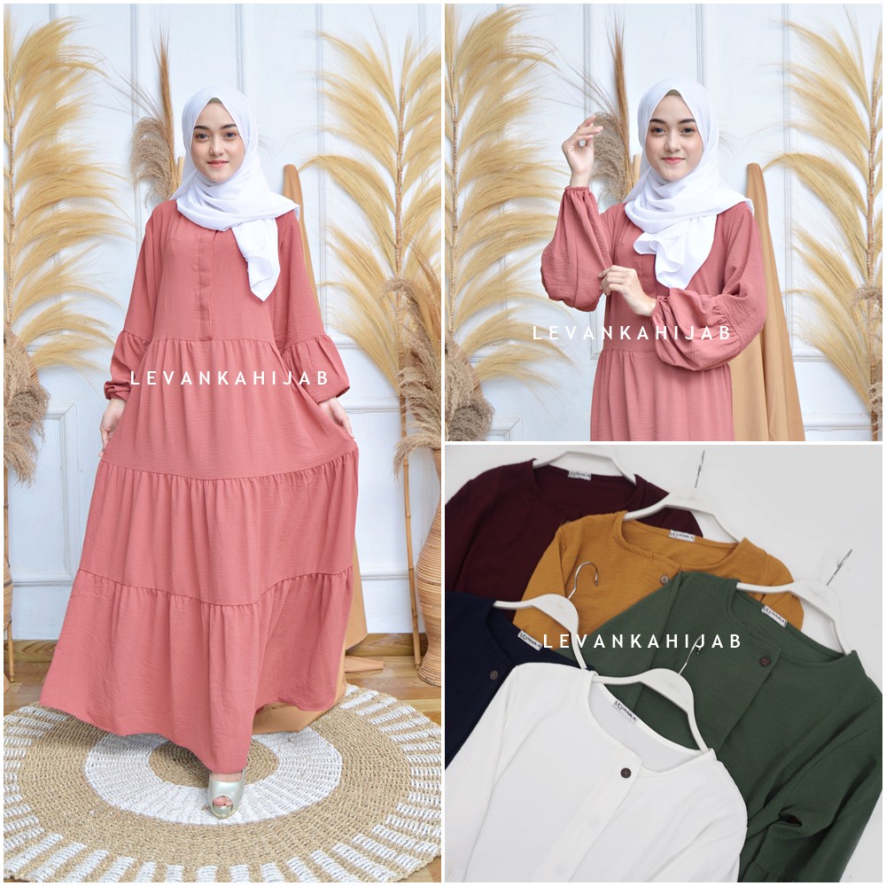 SEYA Dress Wanita Muslim atau Gamis Polos Bahan Airflow Crinkle