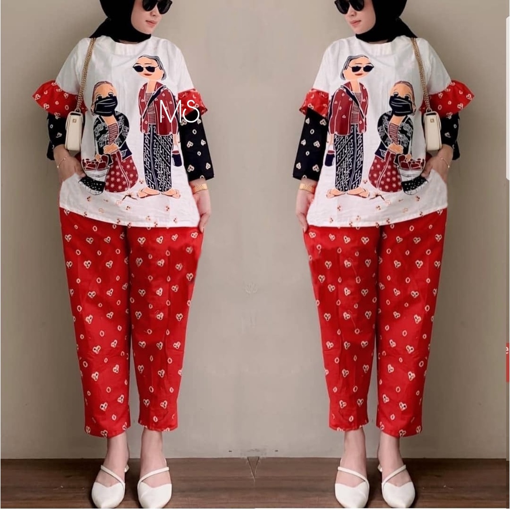 5 UKURAN M L XL XXL 3XL SET MBOK JAMU PAKAIAN WANITA SETELAN ATASAN DAN CELANA MS ADA VIDEO REAL PICT