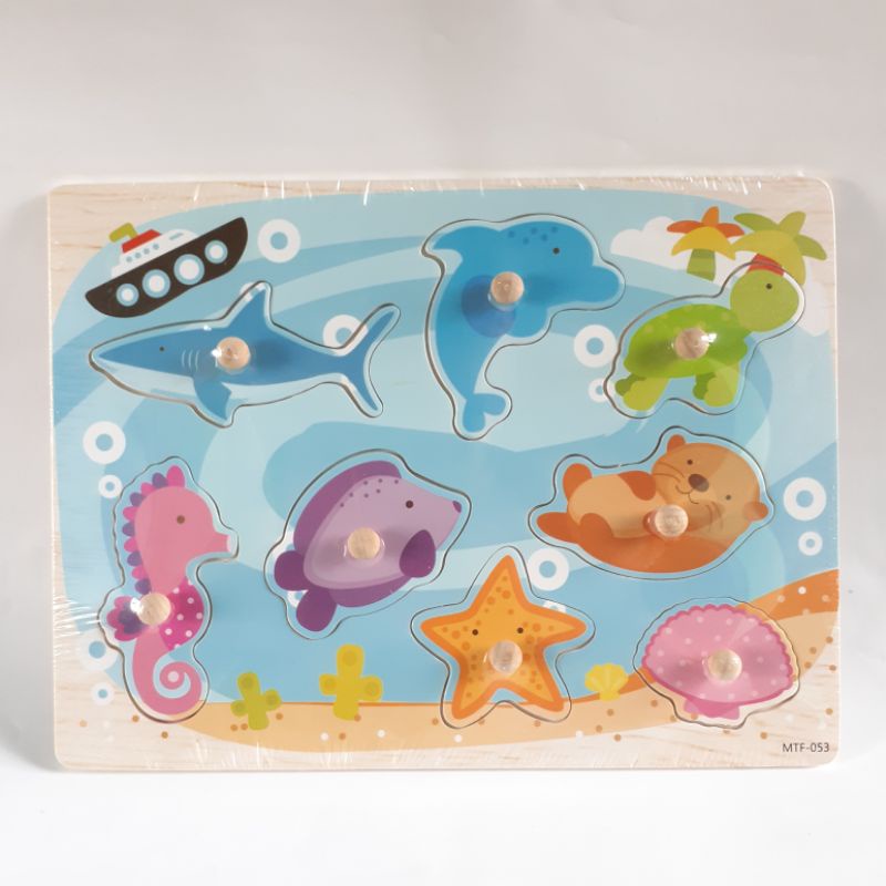 JIGSAW PUZZLE KAYU KNOB MAINAN KAYU EDUKASI EDUKATIF ANAK BAYI BALITA 1 TAHUN MURAH COD FREE BUBBLE-Animal 053