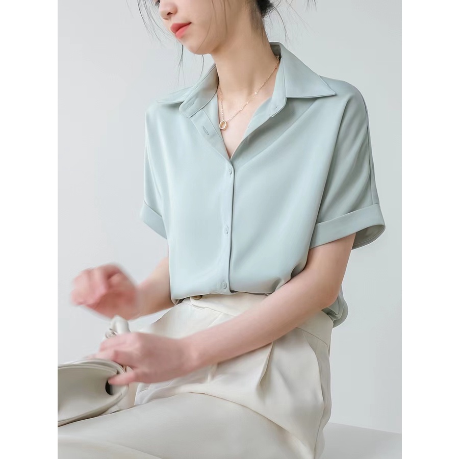 Korean Blouse Short Sleeve Plain Atasan Kemeja Lengan Pendek 2530 (S-XL)