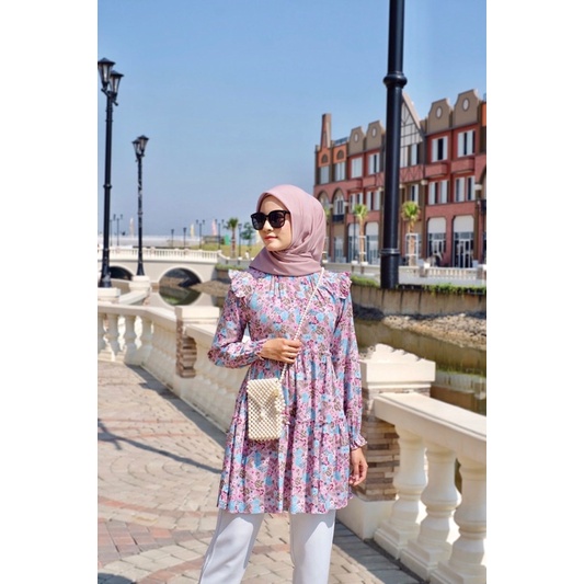 Ounadoutfit Zahira blouse wanita premium motif bunga | atasan wanita motif bunga | blouse wanita busui | atasan wanita muslim | blouse wanita cantik | blouse rayon motif bunga | kemeja wanita rayon