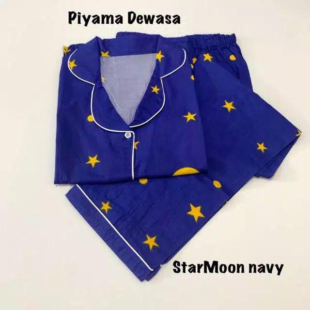 Baju Tidur Piyama Wanita/Cewek Pajamas Motif Dewasa Kekinian Karakter/Kotak Guillen-CP STARMOON NAVY