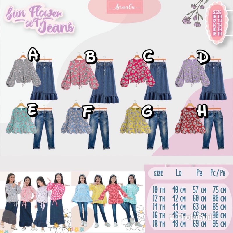 Setelan Anak Perempuan Remaja Rok dan Celana Jeans Sun flower Aeraaqu