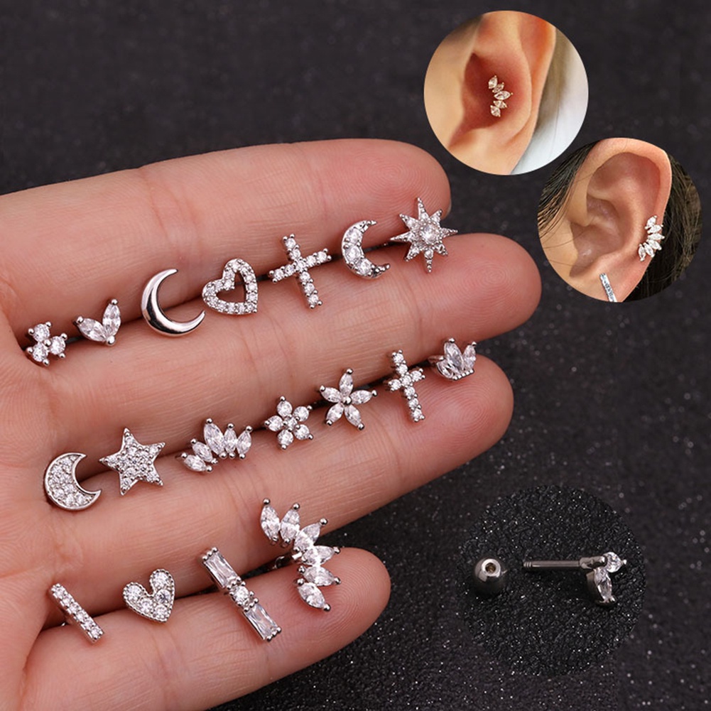 1pcs Anting Giwang Telinga Zirkon Kristal Baja Titanium Medis Untuk Wanita/Pria Helix Tragus Perhiasan Tindik Tulang Rawan Telinga