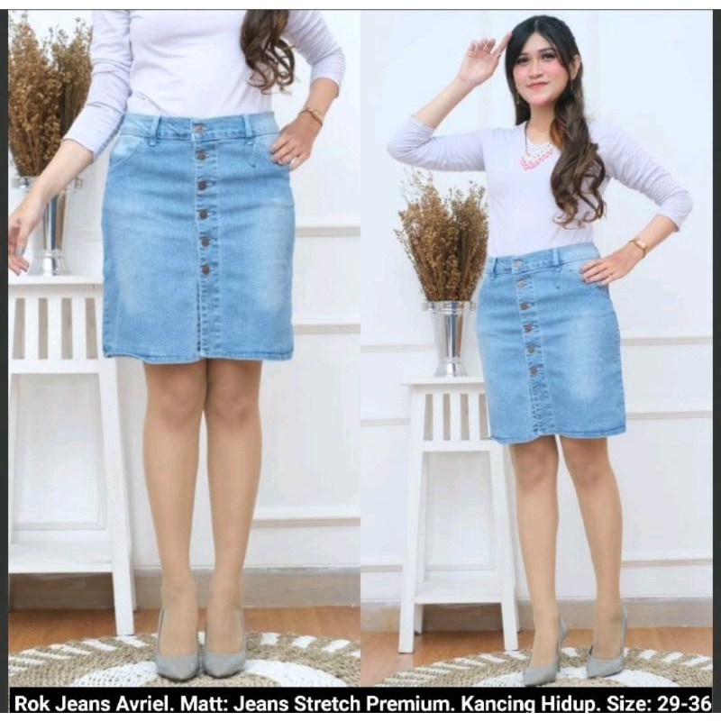 Rok Jeans Avriel . Rok Jeans Pendek Kancing . Button Skirt