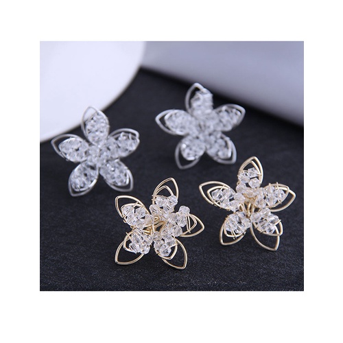 LRC Anting Tusuk Fashion Metal Crystal Flower Stud Earrings A63291