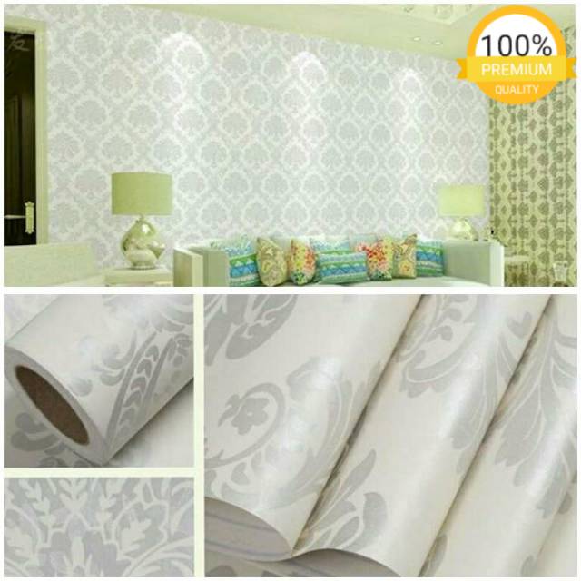 Wallpaper Dinding Sticker Dinding Putih Batik Silver