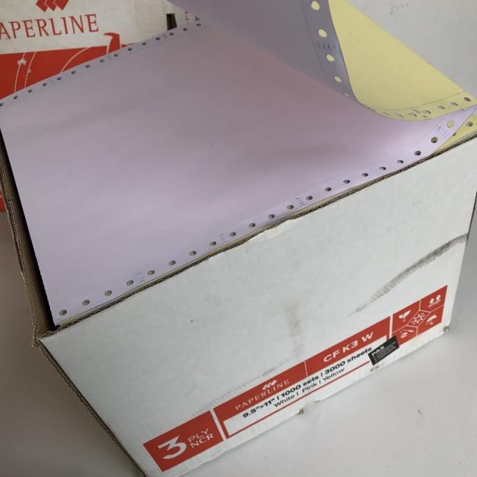 

Continuous Form 3 PLY warna kertas komputer Paperline K3 warna