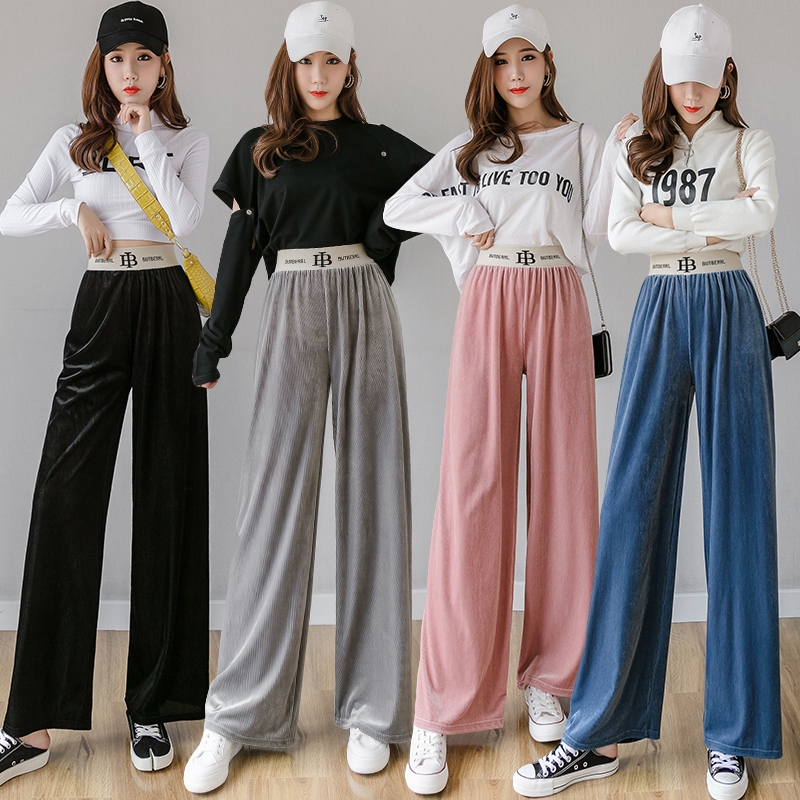 pleuche celana  kaki lebar panjang wanita casual longgar 