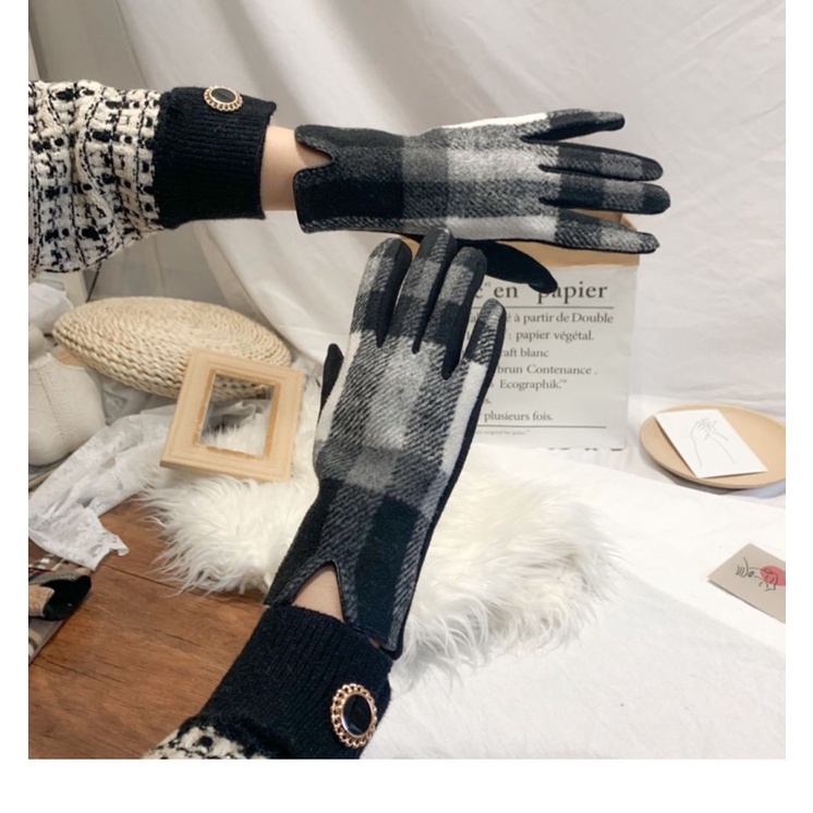 Sarung tangan Wanita Hangat Touch Screen Plaid Pattern Women Gloves