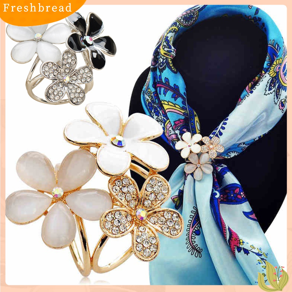 [ TERLARIS]Women Shiny Rhinestone Inlaid Flower Scarf Ring Clip Holder Brooch Pin Buckle