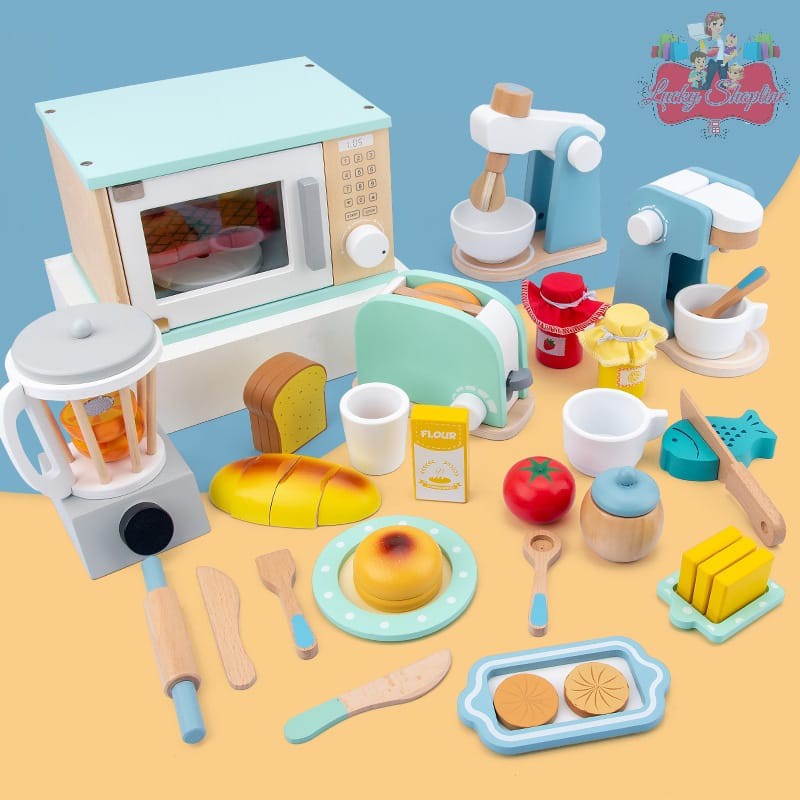 [BIG SALE] Kitchen Bakery Wooden Toy Pastel Collection - Mainan masak masakan cashier pretend play kayu edukasi