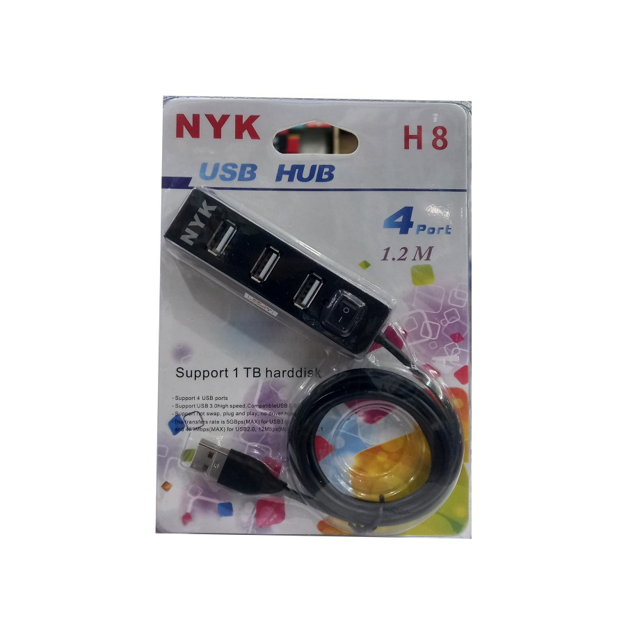 Usb hub 2.0 nyk H8 1.2m cable on off