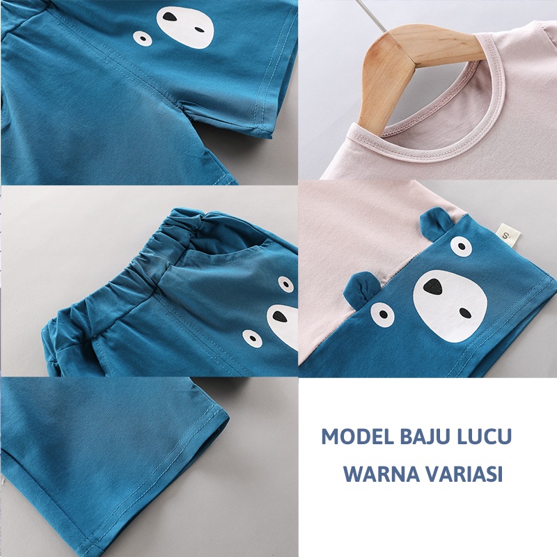 Maminity - KK13 Setelan Pakaian Anak Laki-laki Lengan pendek Model Bear Import Lucu umur 1 tahun - 3 tahun