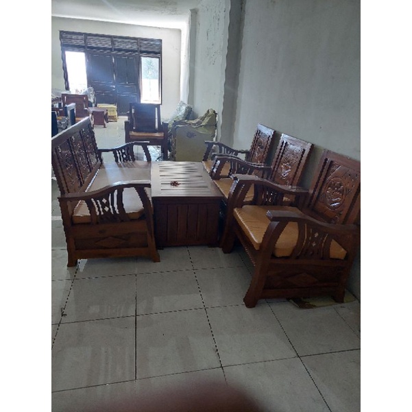 kursi tamu jati full spon