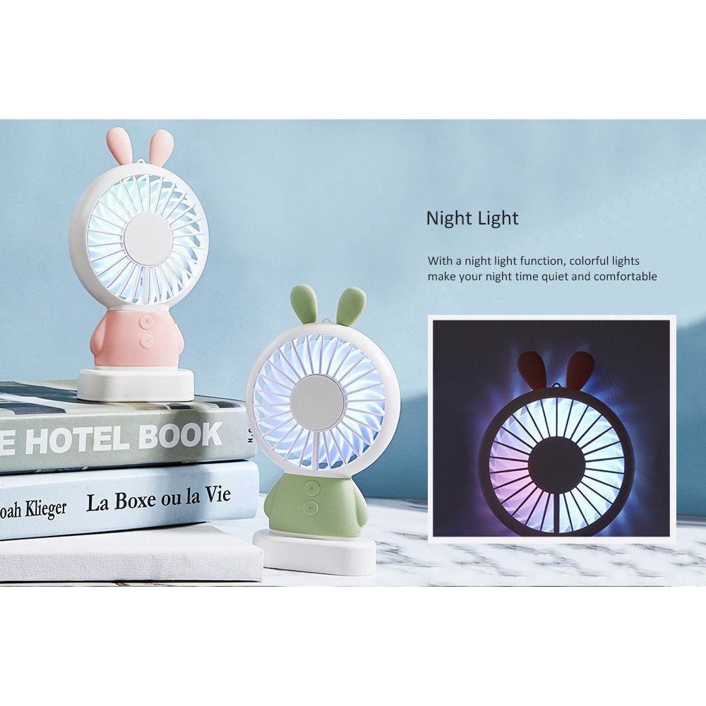 Hand Fan Rabbit Mini Ling Long Portable HJ-5031 / Kipas Angin Kecil Light Charger USB Motif Kelinci