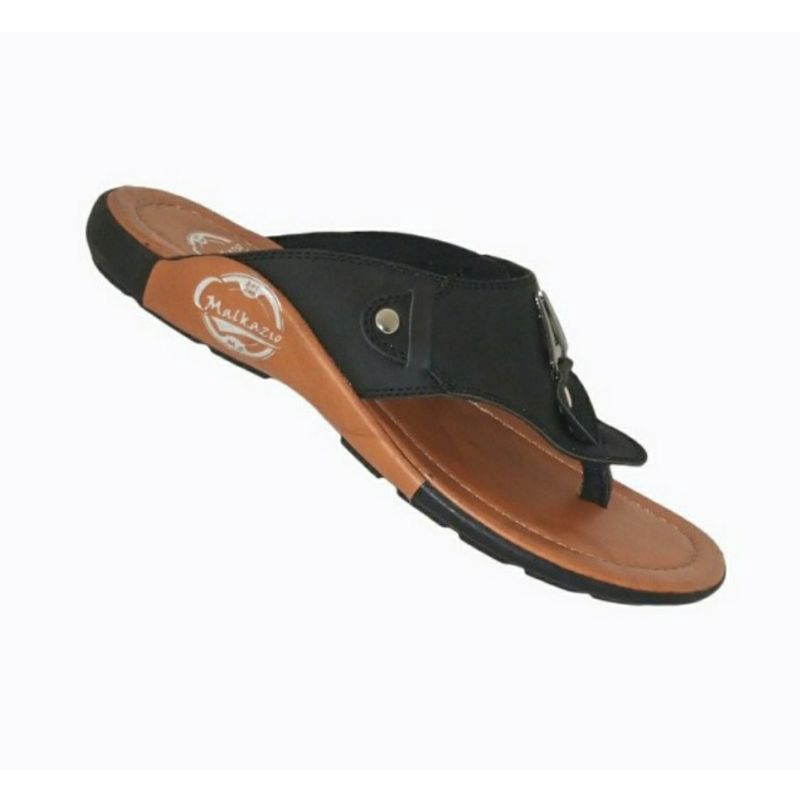 Sandal Jepit Pria Makazi -1 Jepit Cowok Kasual Sendal Kulit Best Seller Murah 38-43 Hitam Keren, 41