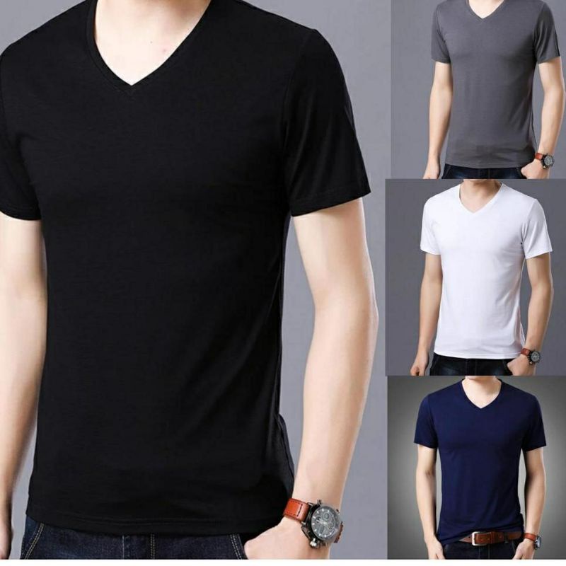TOKO ALZIGA - baju kaos v neck pria  - baju kaos v neck Pria - 100% catton