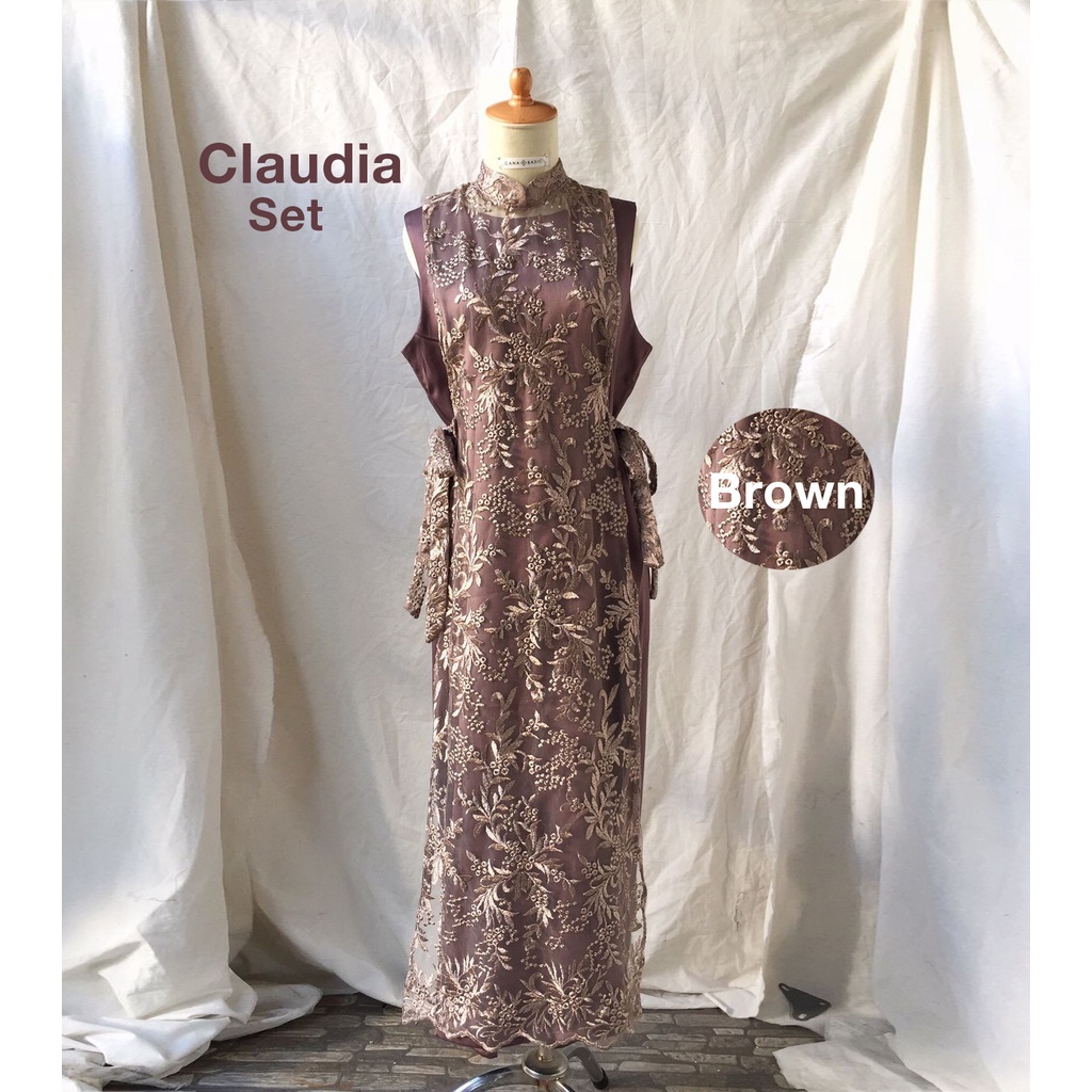 Claudia Set Baju Pesta Dress Brukat