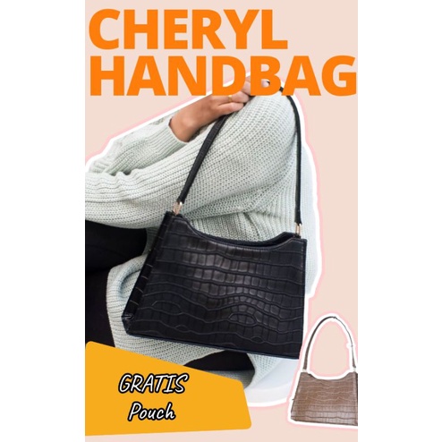 Tas Tangan Wanita Bahan Croco Cheryl Handbag GRATIS Pouch