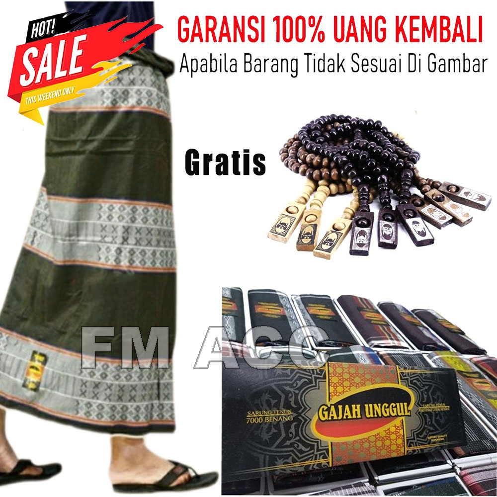 BERKAH RAMADHAN - Sarung Gajah Unggul Kain Tenun Bahan Halus Tidak Kusut kemasan dus Free Tasbih Bulat Isi 33 butir uk 8mm ( RANDOM MOTIF )