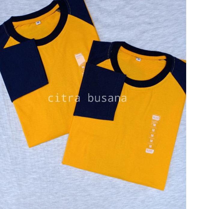 ♖ KAOS RAGLAN COMBED KUNING KUNYIT - NAVY LENGAN 3/4 dan PANJANG ➻